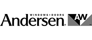 Andersen Windows and Doors logo next to a black and gray triangular AW emblem.